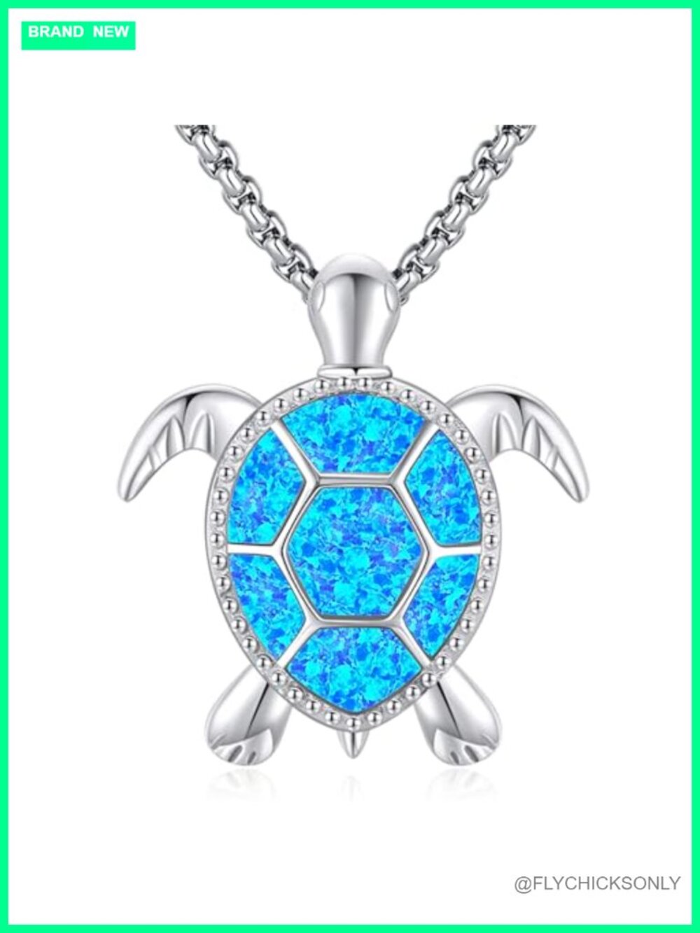 S925 Sterling Silver Blue Opal Turtle Pendant Necklace Animal Jewelry Beach Gift